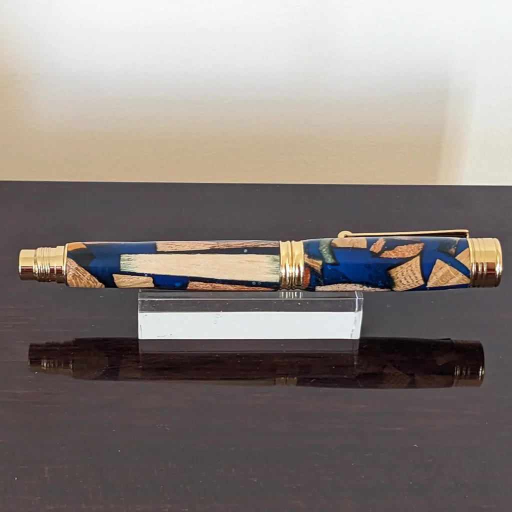 Blue Scrap Wood Fountain Pen with Gold Plated Fittings (860)