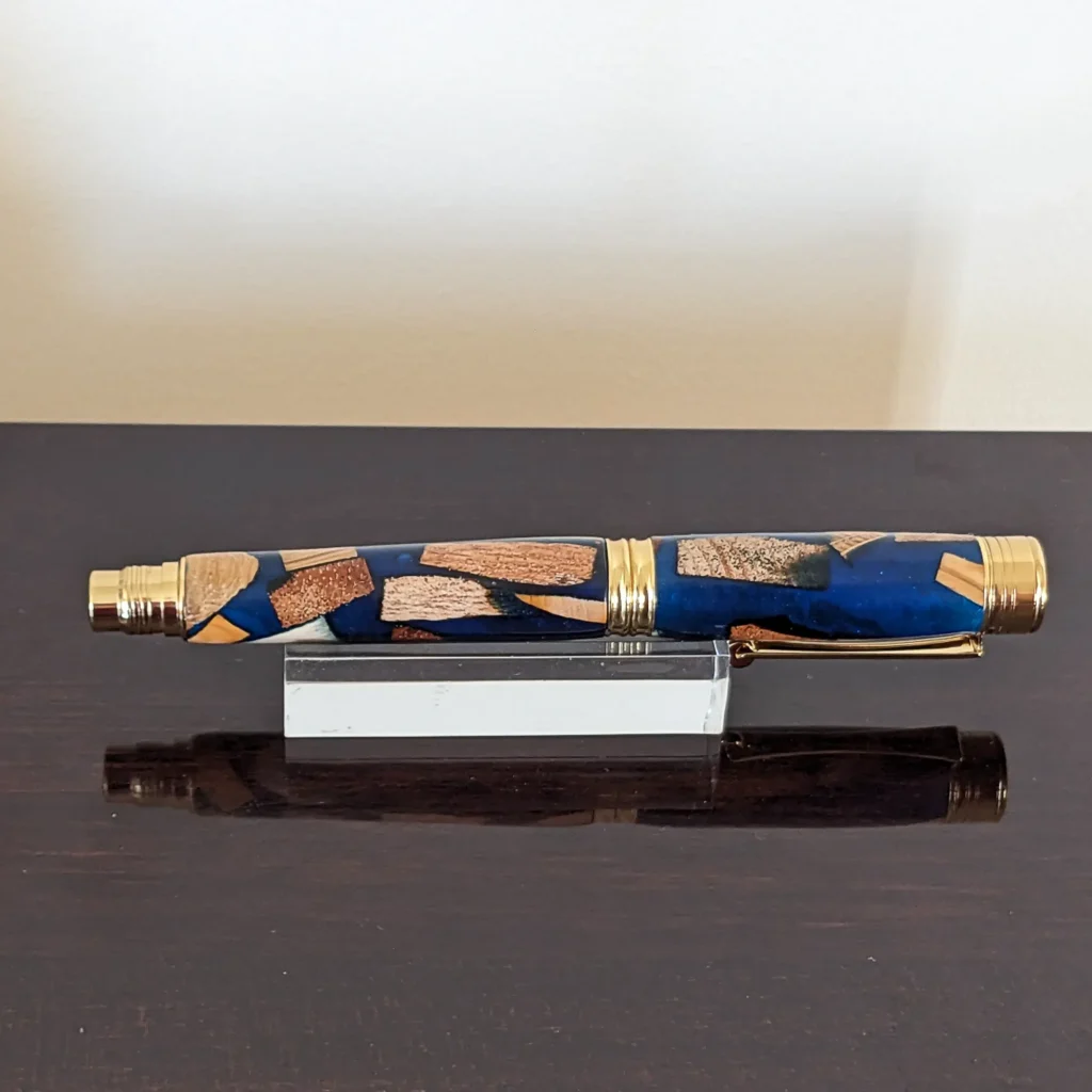 Blue Scrap Wood Fountain Pen with Gold Plated Fittings (860)