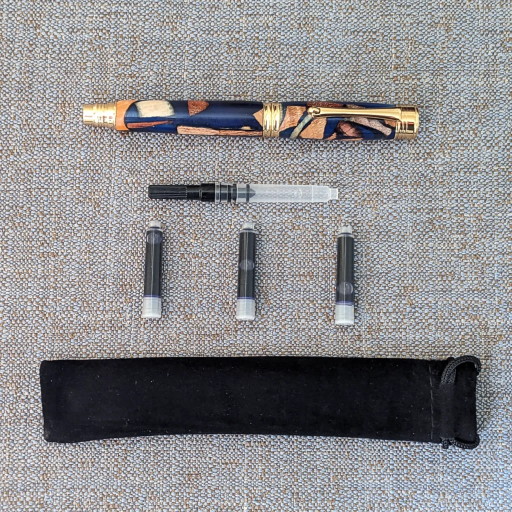 Blue Scrap Wood Fountain Pen with Gold Plated Fittings (860)