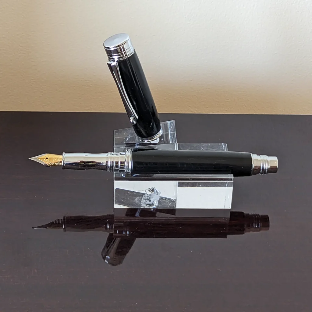 Black Resin Fountain Pen with Chrome Plated Fittings (878)