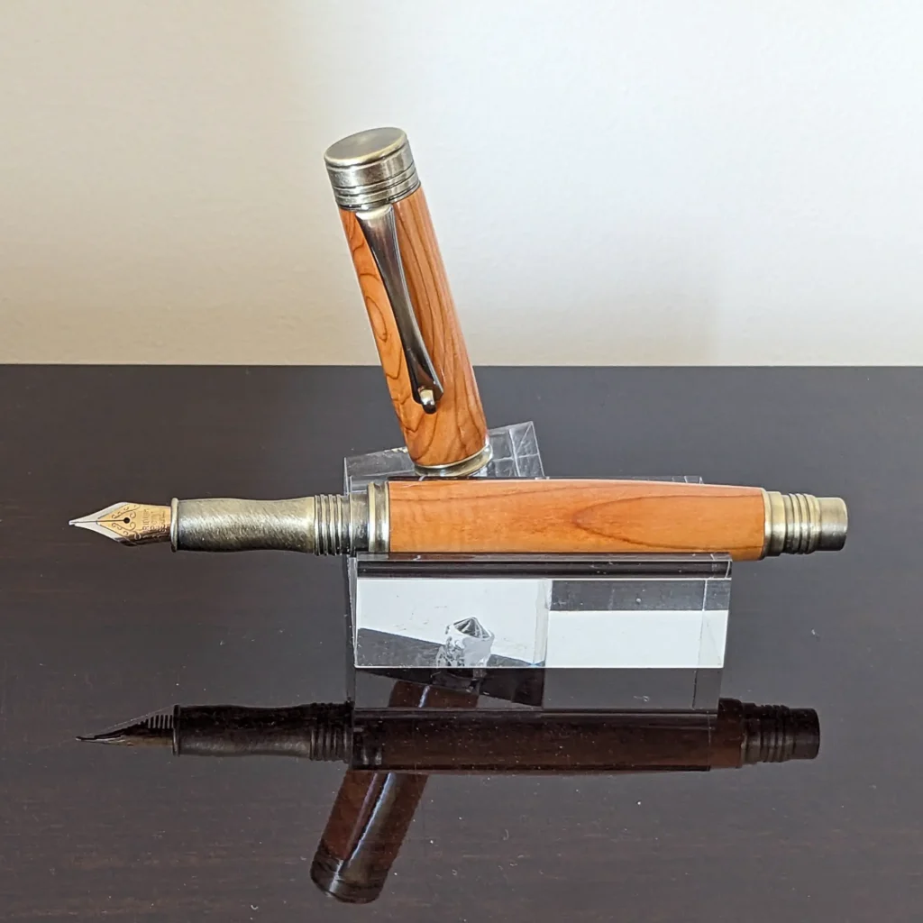 Yew Fountain Pen with Brushed Antique Fittings (887)