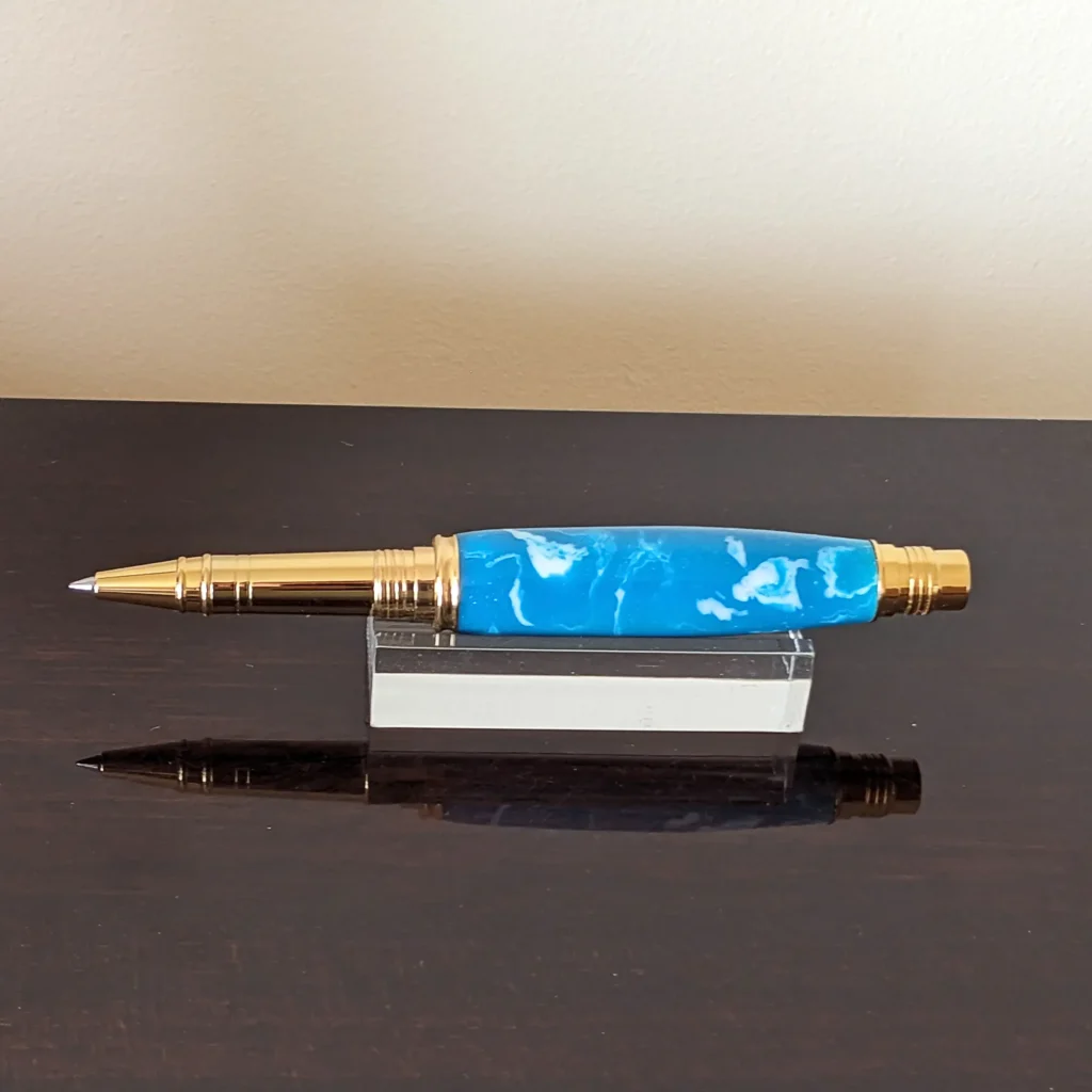 Blue and White Rollerball Pen with Gold Plated Fittings (909)
