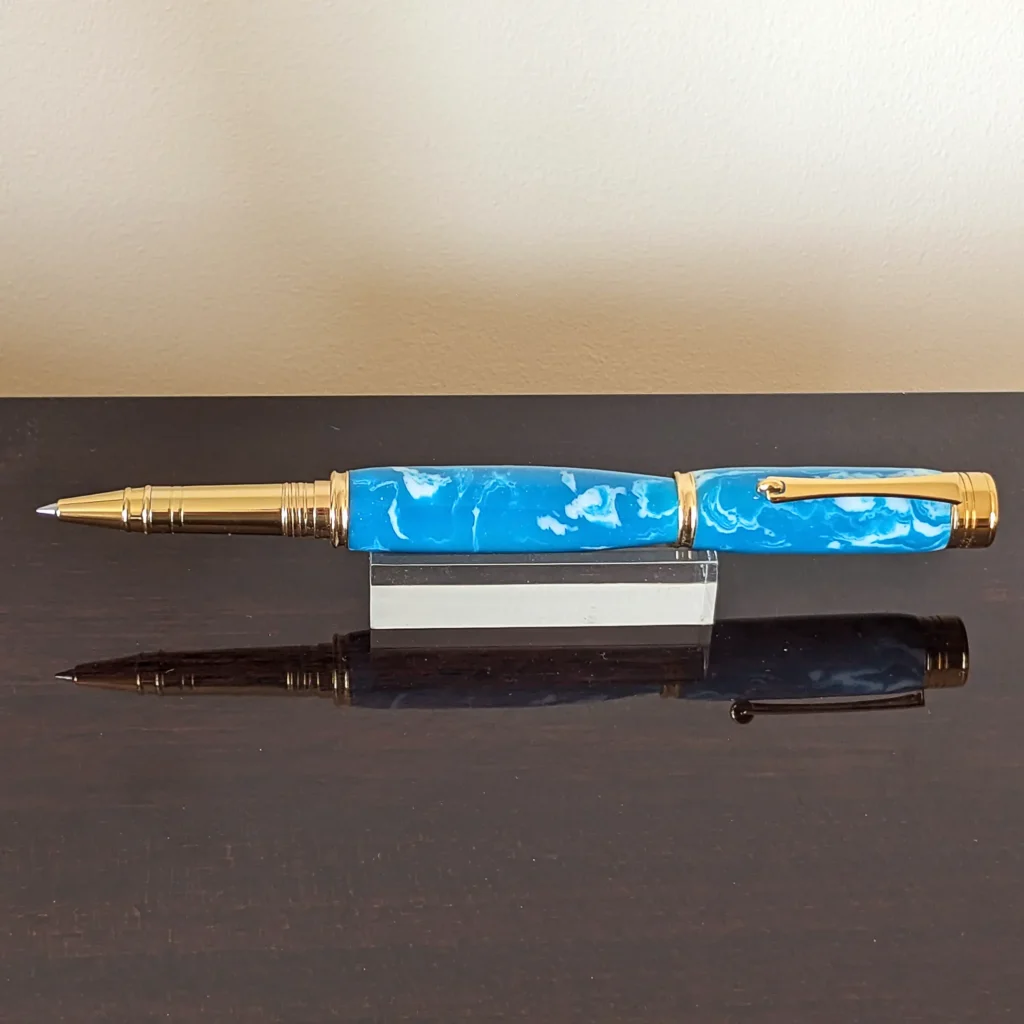 Blue and White Rollerball Pen with Gold Plated Fittings (909)