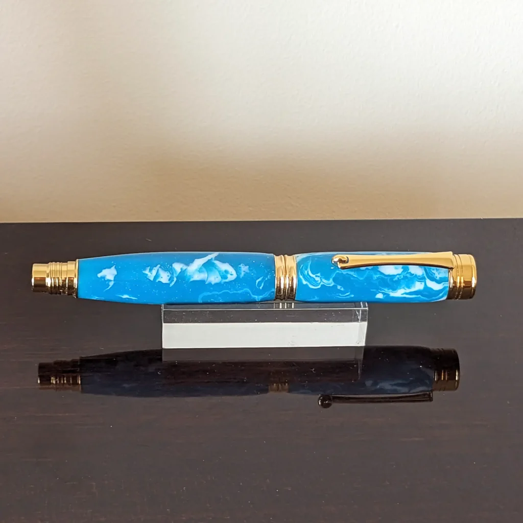 Blue and White Rollerball Pen with Gold Plated Fittings (909)