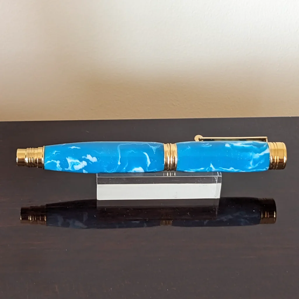 Blue and White Rollerball Pen with Gold Plated Fittings (909)