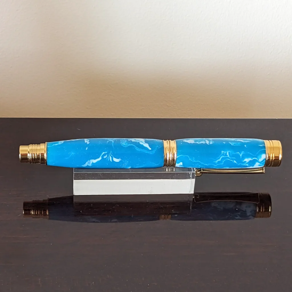 Blue and White Rollerball Pen with Gold Plated Fittings (909)