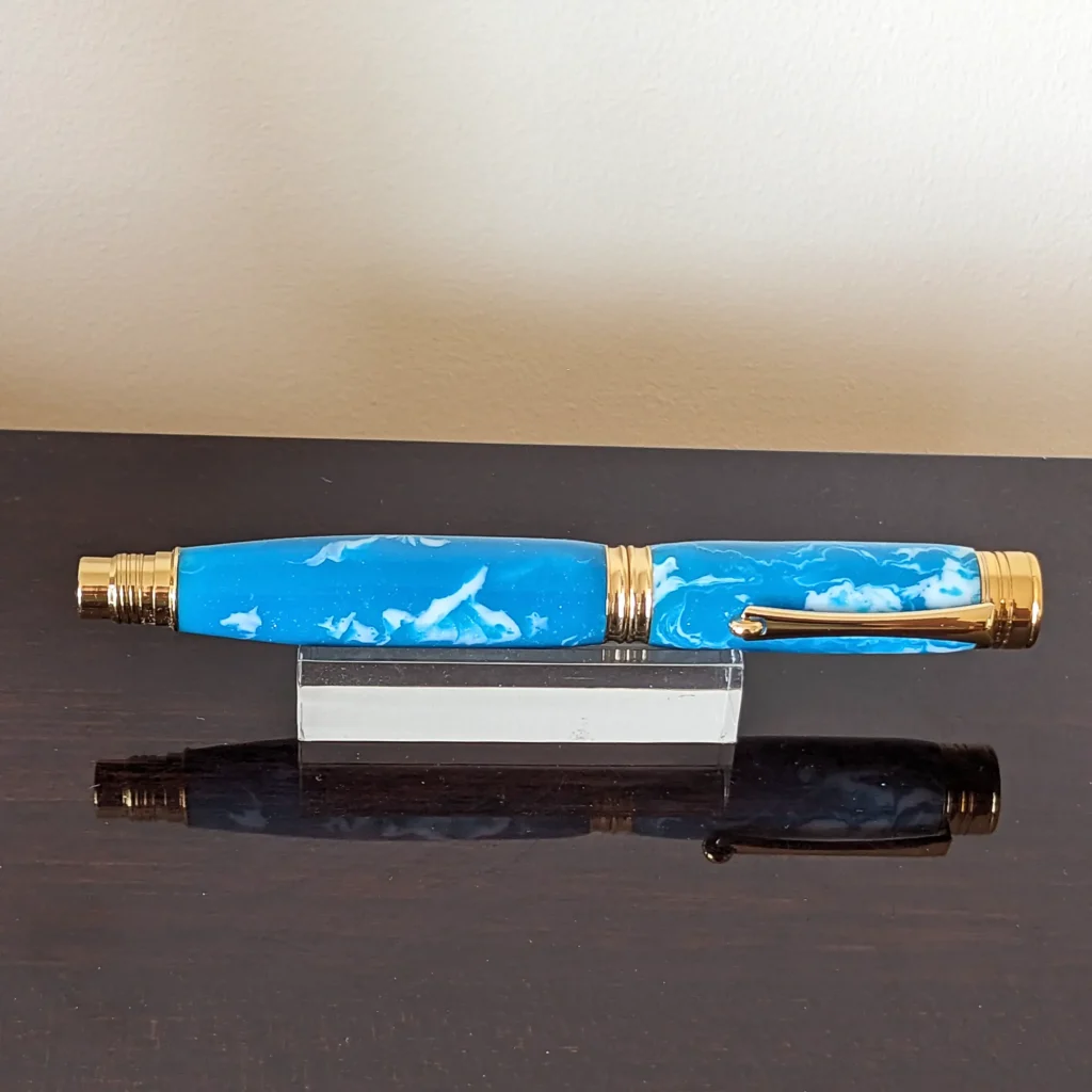 Blue and White Rollerball Pen with Gold Plated Fittings (909)