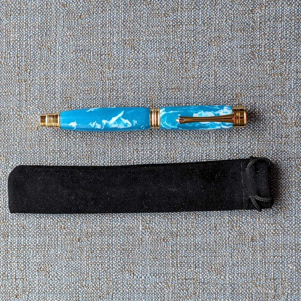 Blue and White Rollerball Pen with Gold Plated Fittings (909)