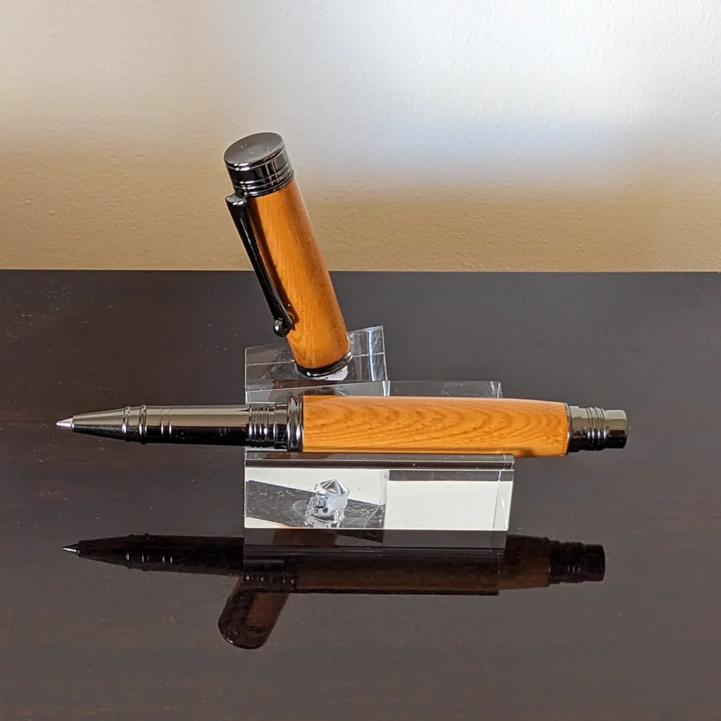 Yew Rollerball Pen with Gun Metal Plate Fittings (913)