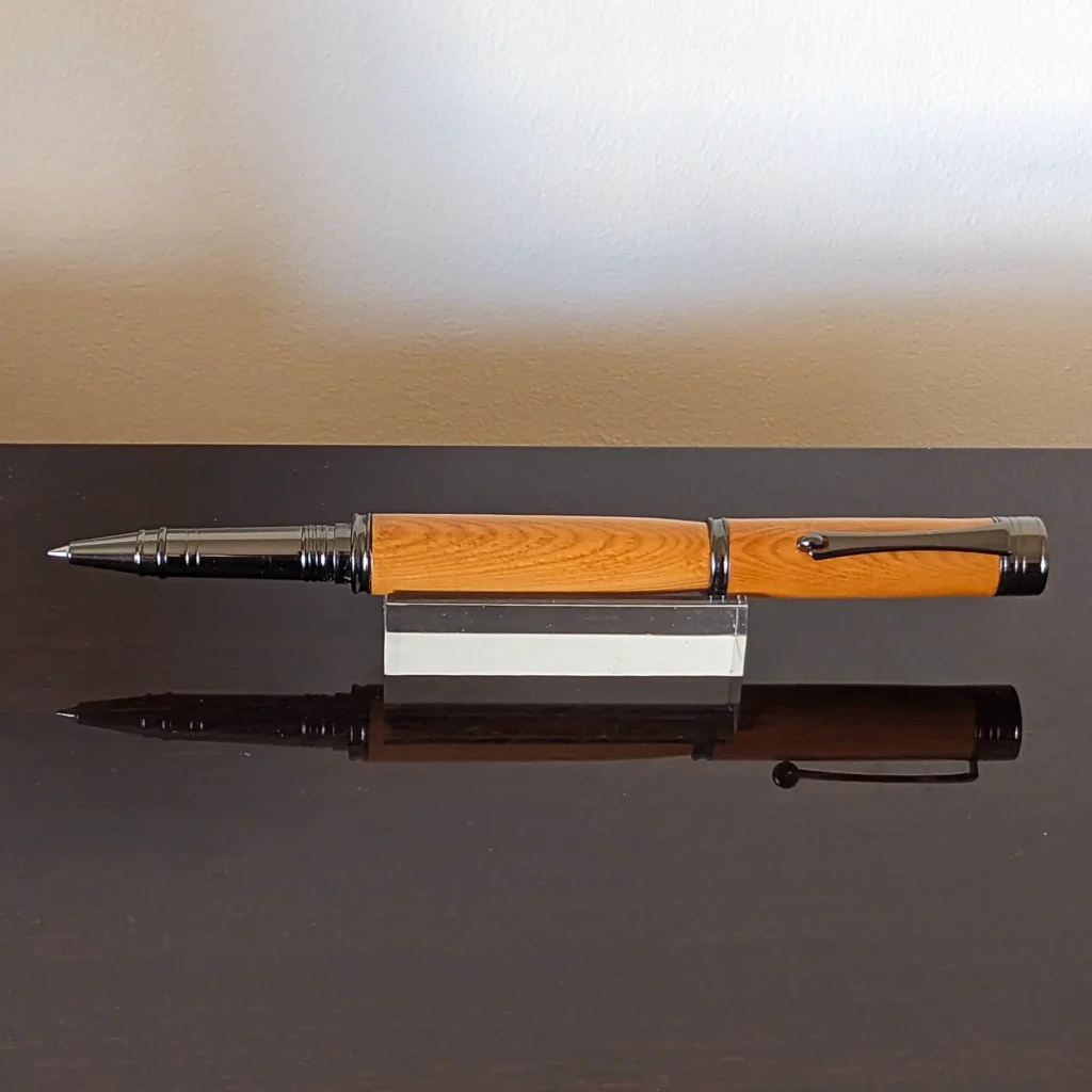 Yew Rollerball Pen with Gun Metal Plate Fittings (913)