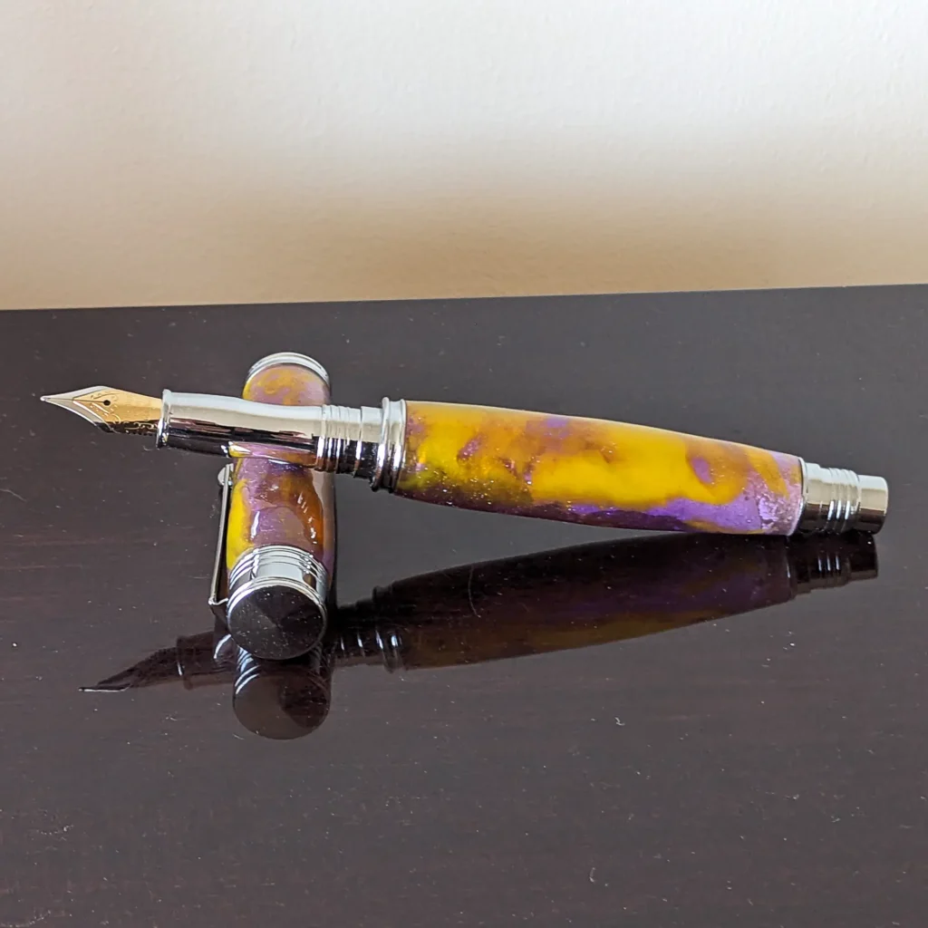 Purple and Yellow Fountain Pen with Chrome Plated Fittings (919)