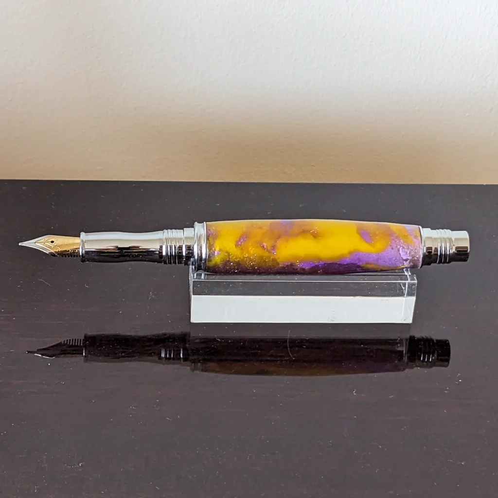 Purple and Yellow Fountain Pen with Chrome Plated Fittings (919)