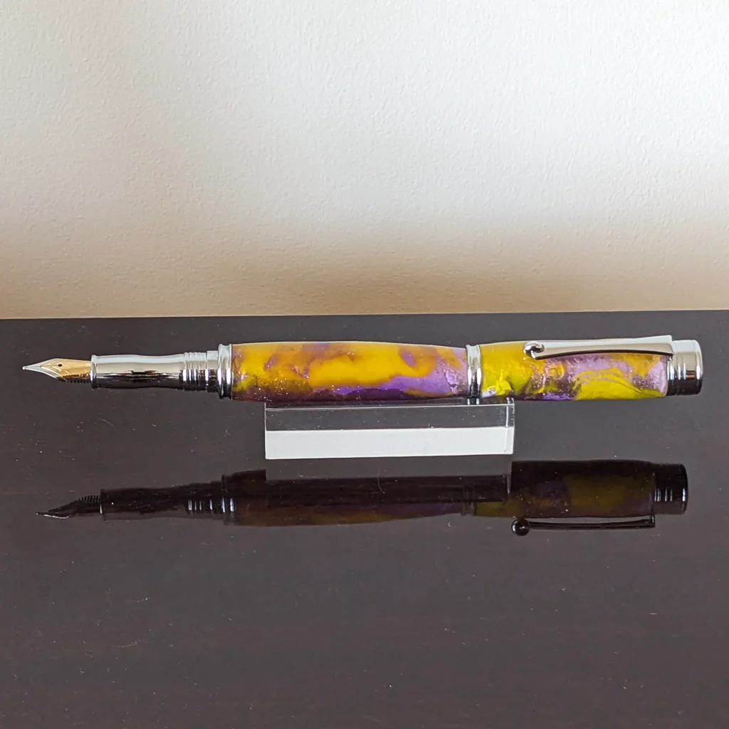 Purple and Yellow Fountain Pen with Chrome Plated Fittings (919)