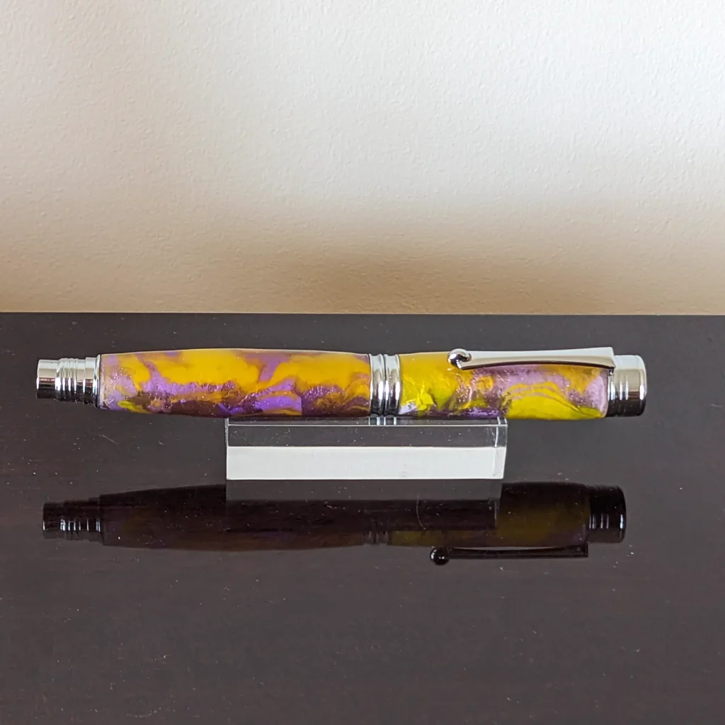 Purple and Yellow Fountain Pen with Chrome Plated Fittings (919)