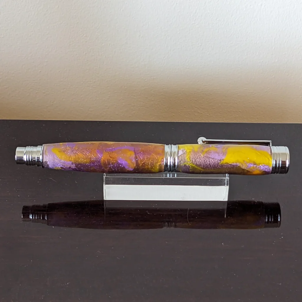 Purple and Yellow Fountain Pen with Chrome Plated Fittings (919)