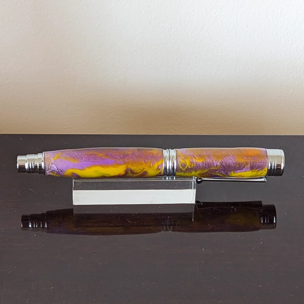 Purple and Yellow Fountain Pen with Chrome Plated Fittings (919)