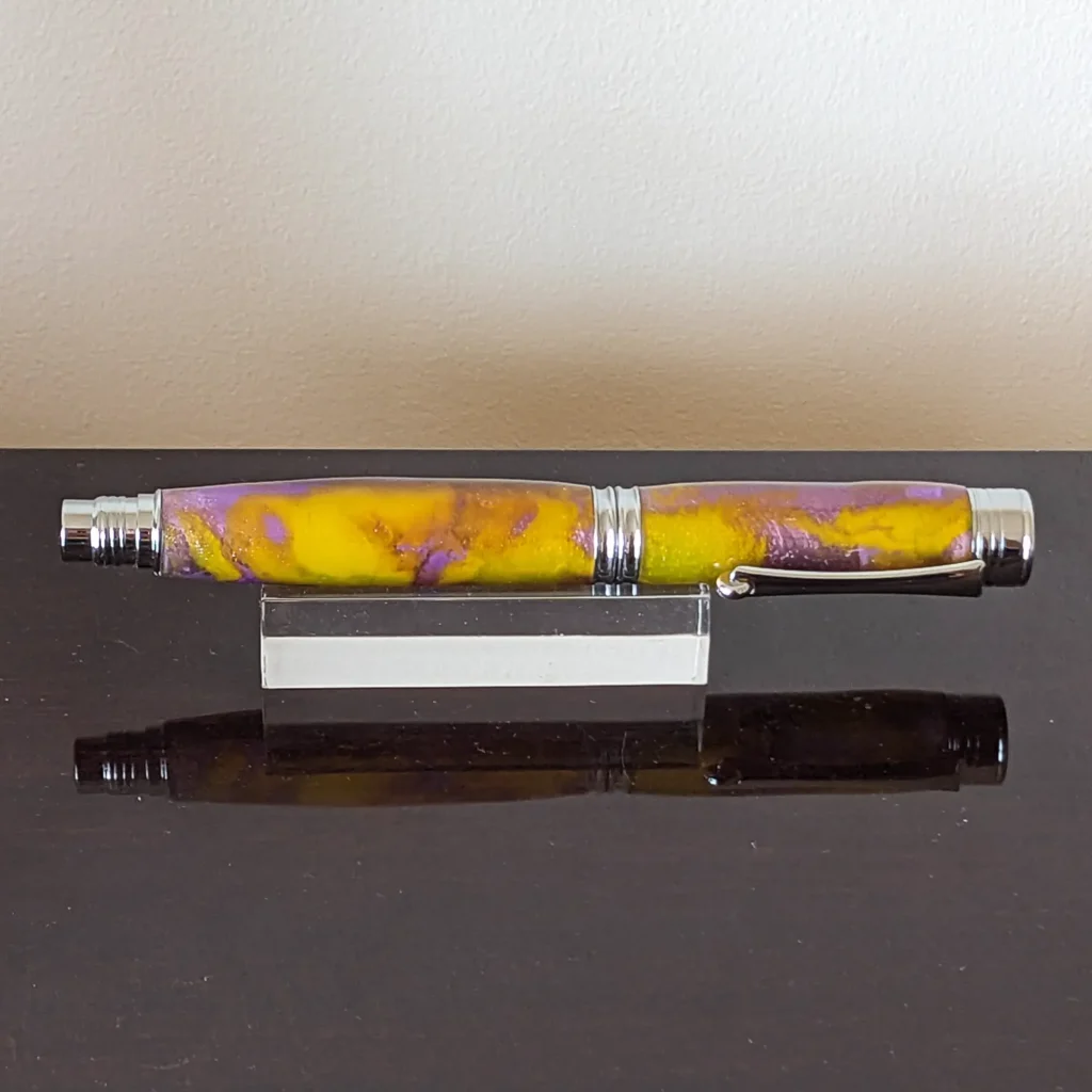 Purple and Yellow Fountain Pen with Chrome Plated Fittings (919)