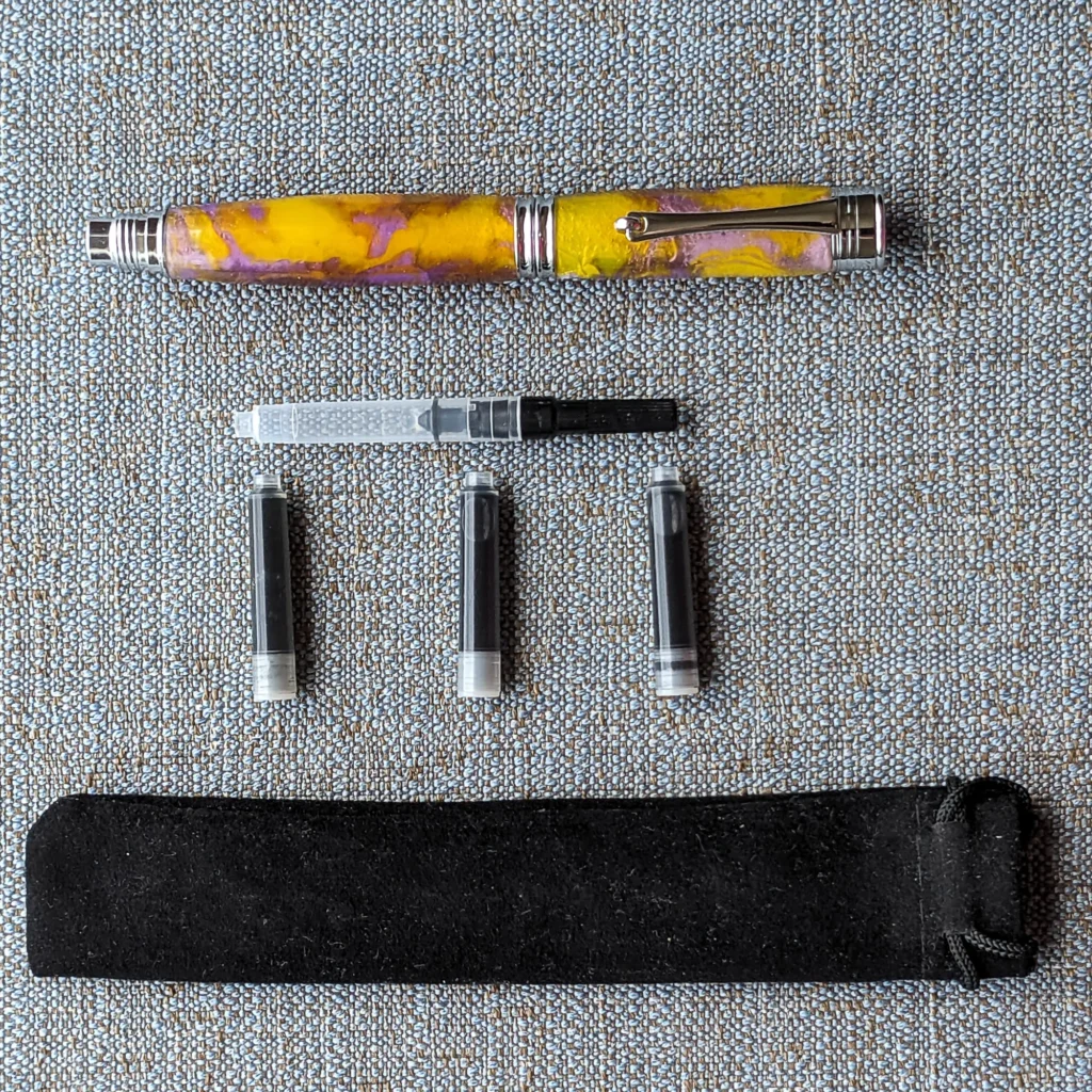 Purple and Yellow Fountain Pen with Chrome Plated Fittings (919)
