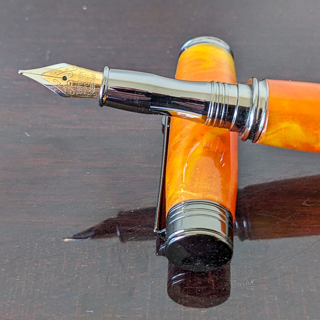 Orange and Yellow Fountain Pen with Gun Metal Fittings (920)