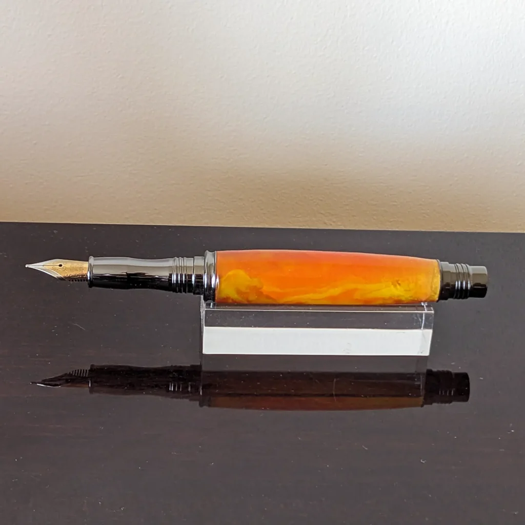 Orange and Yellow Fountain Pen with Gun Metal Fittings (920)