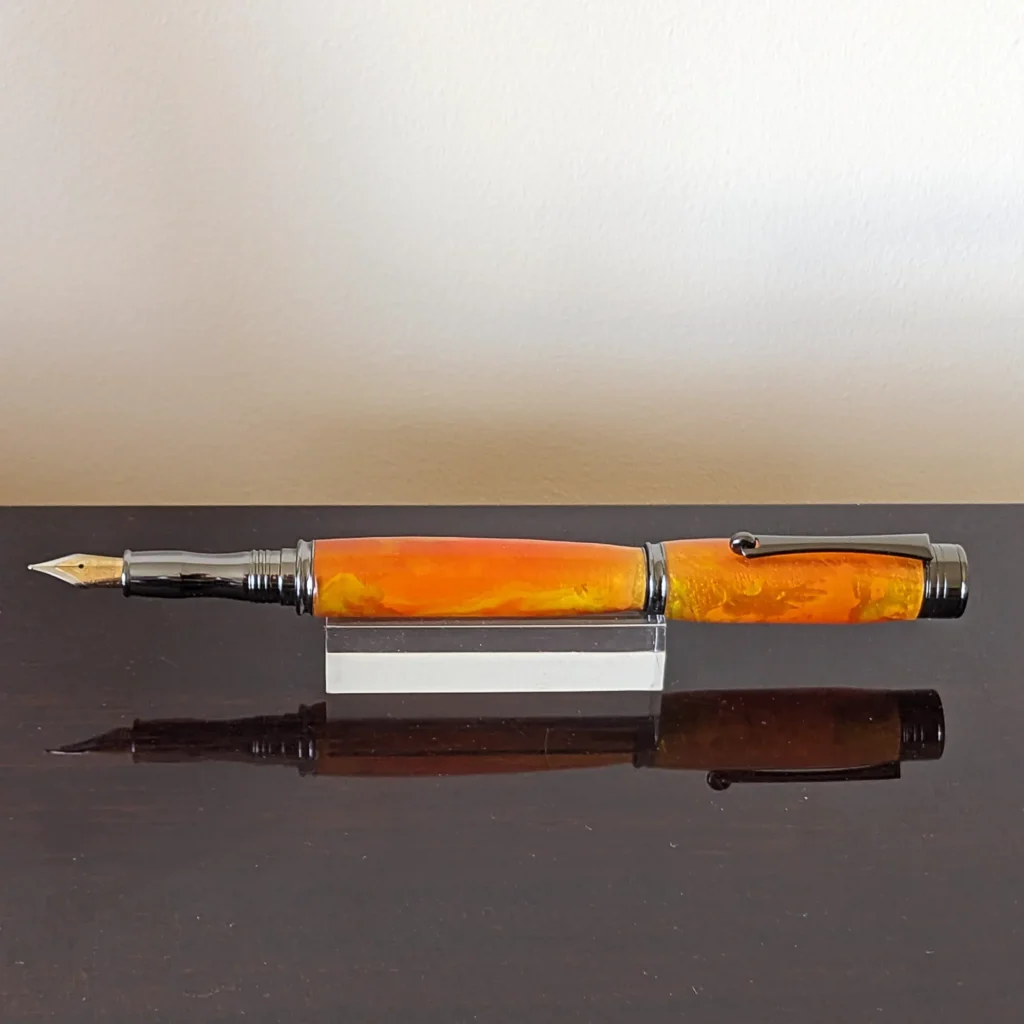 Orange and Yellow Fountain Pen with Gun Metal Fittings (920)