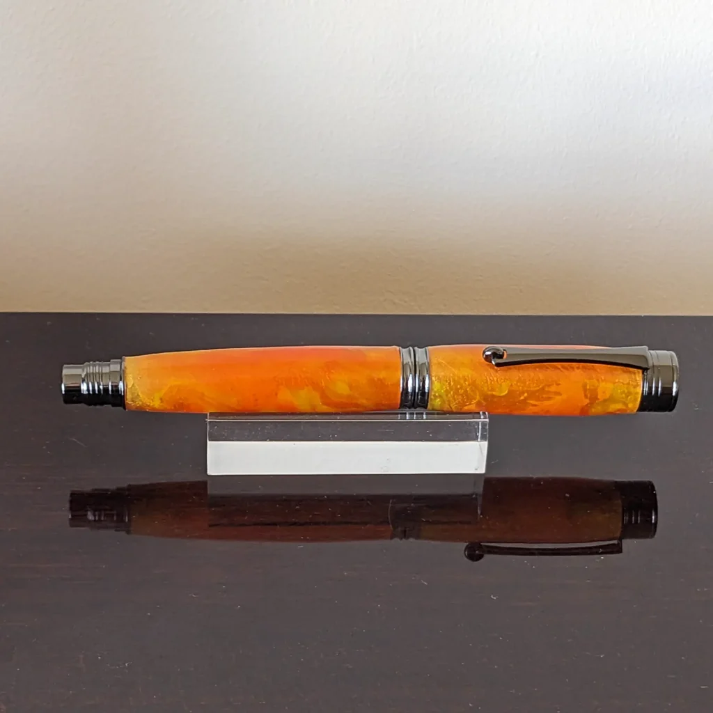 Orange and Yellow Fountain Pen with Gun Metal Fittings (920)
