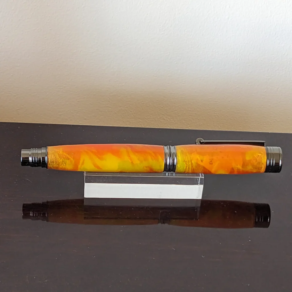 Orange and Yellow Fountain Pen with Gun Metal Fittings (920)