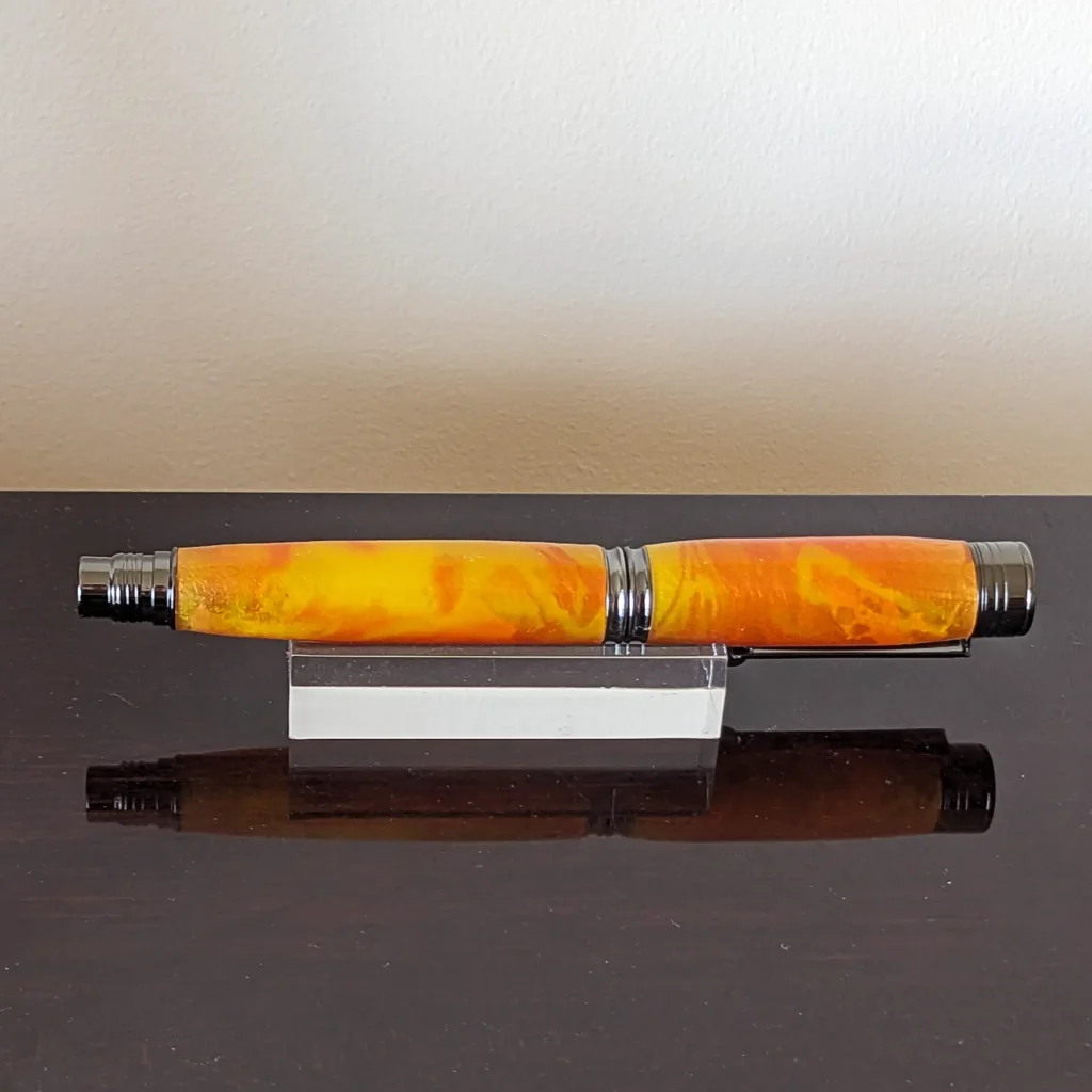 Orange and Yellow Fountain Pen with Gun Metal Fittings (920)