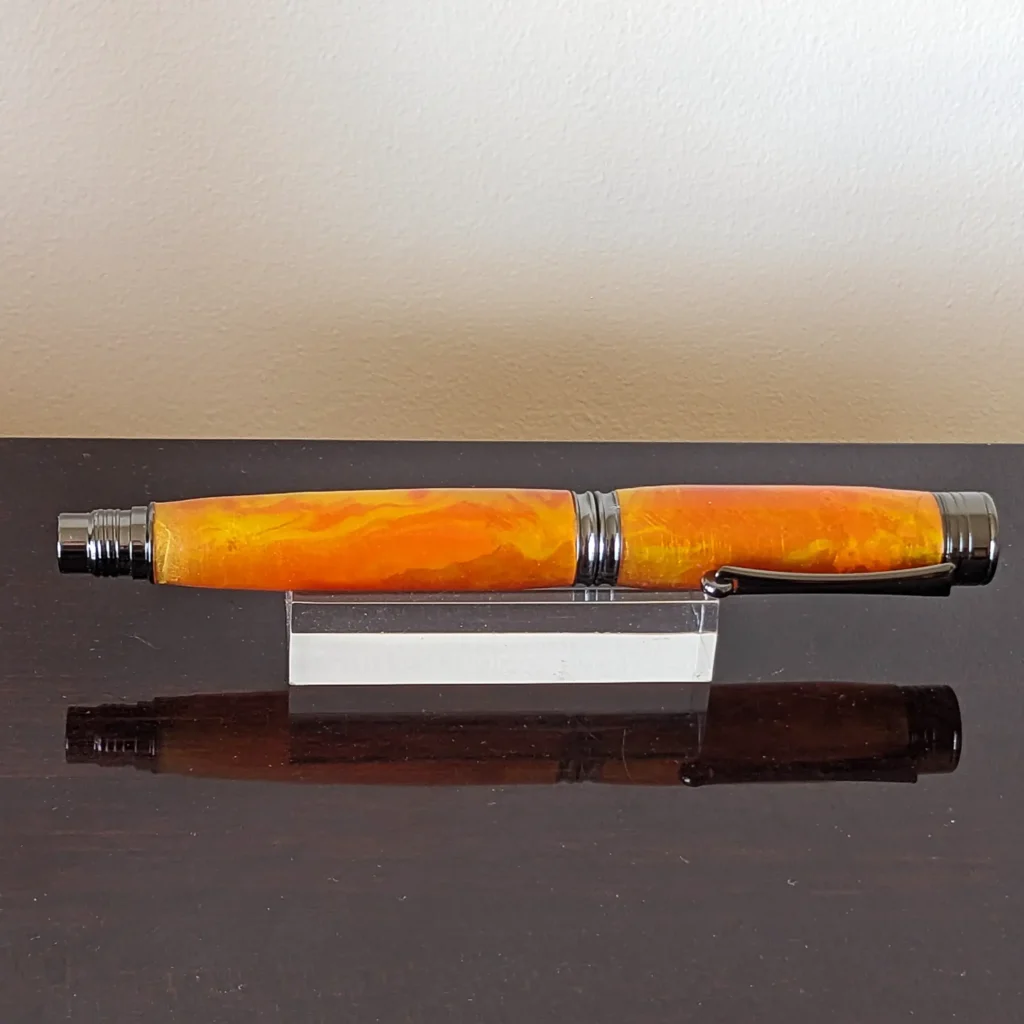 Orange and Yellow Fountain Pen with Gun Metal Fittings (920)