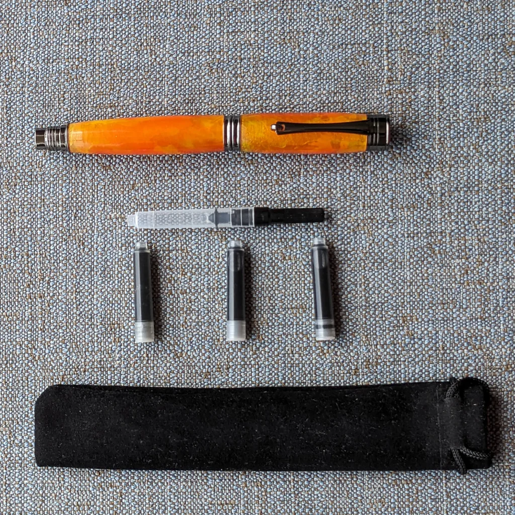 Orange and Yellow Fountain Pen with Gun Metal Fittings (920)
