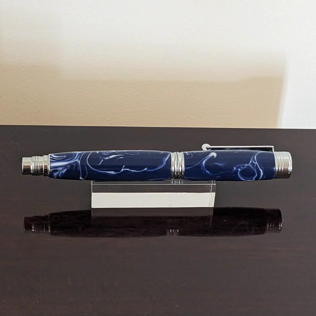 Blue and White Fountain Pen with Chrome Fittings (923)