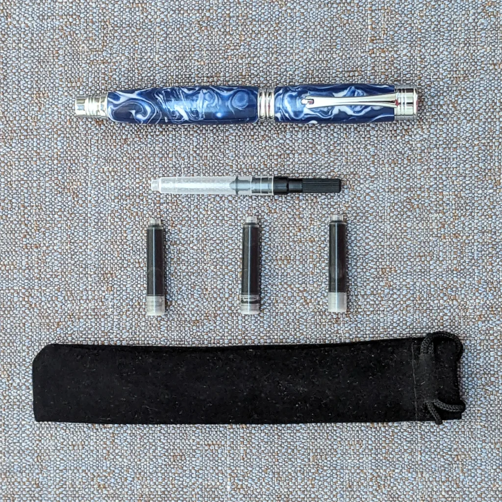 Blue and White Fountain Pen with Chrome Fittings (923)