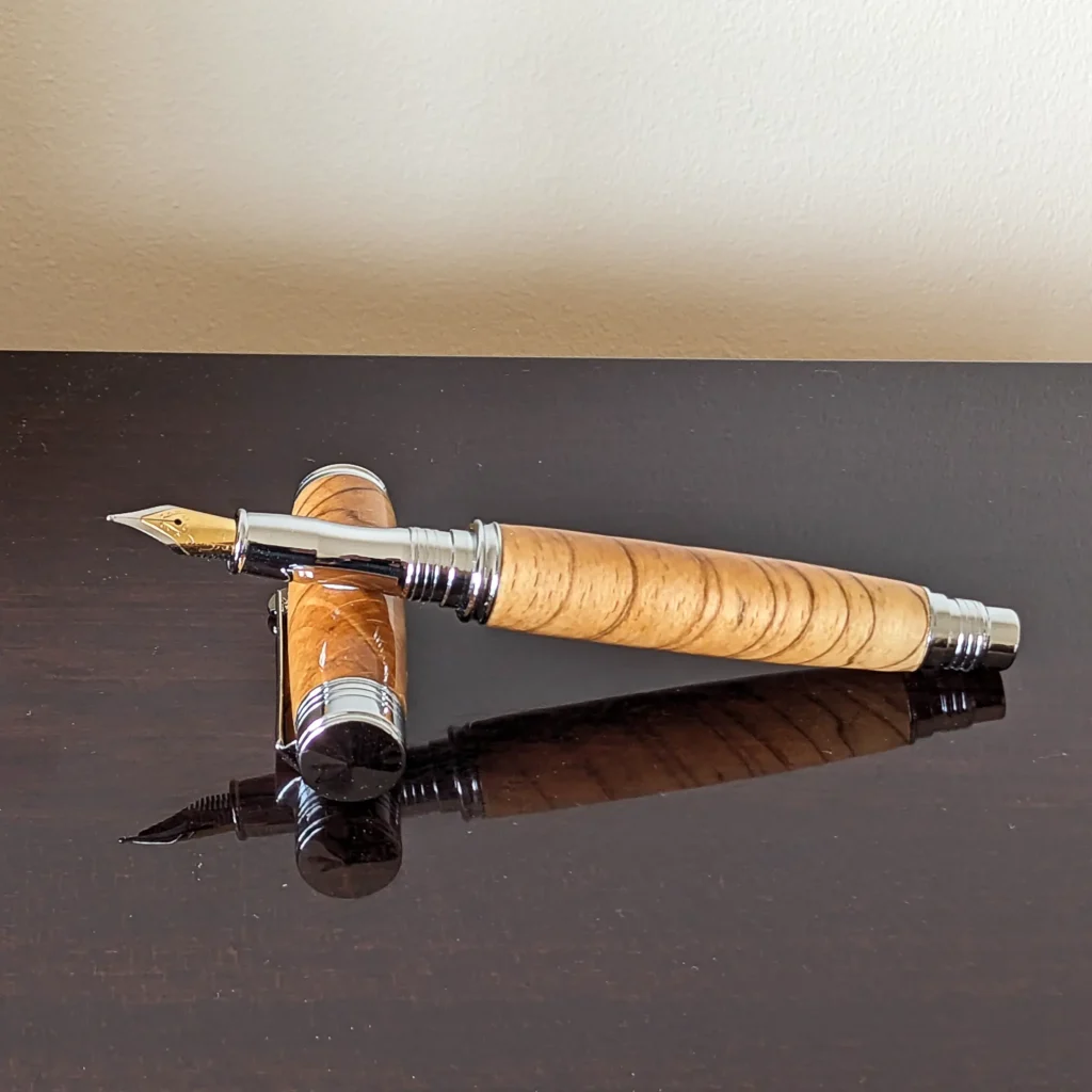 Spalted Beech Fountain Pen with Chrome Plated Fittings (929)