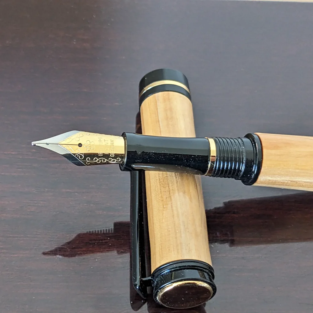 Olive Fountain Pen with Black Chrome and Gold Fittings (931)