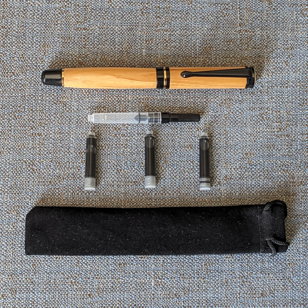 Olive Fountain Pen with Black Chrome and Gold Fittings (931)