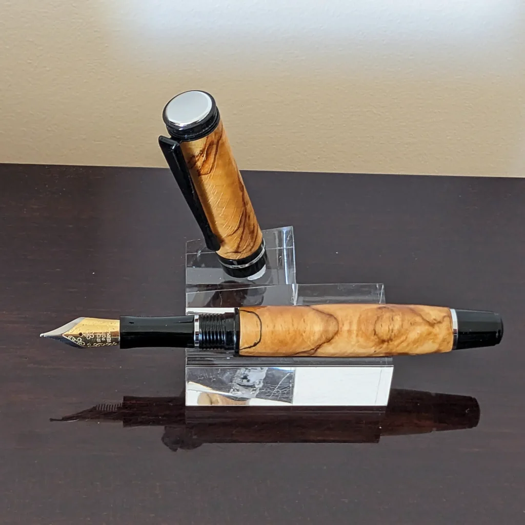 Spalted Fountain Pen with Black and Chrome Fittings (934)