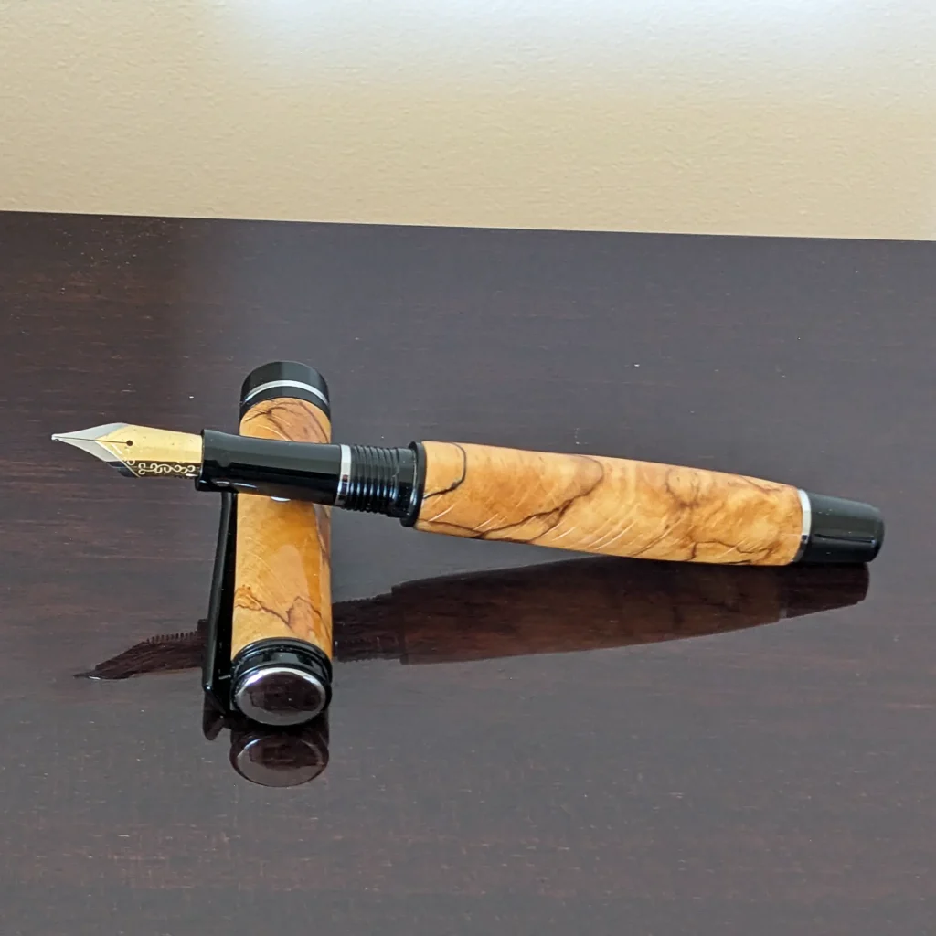 Spalted Fountain Pen with Black and Chrome Fittings (934)