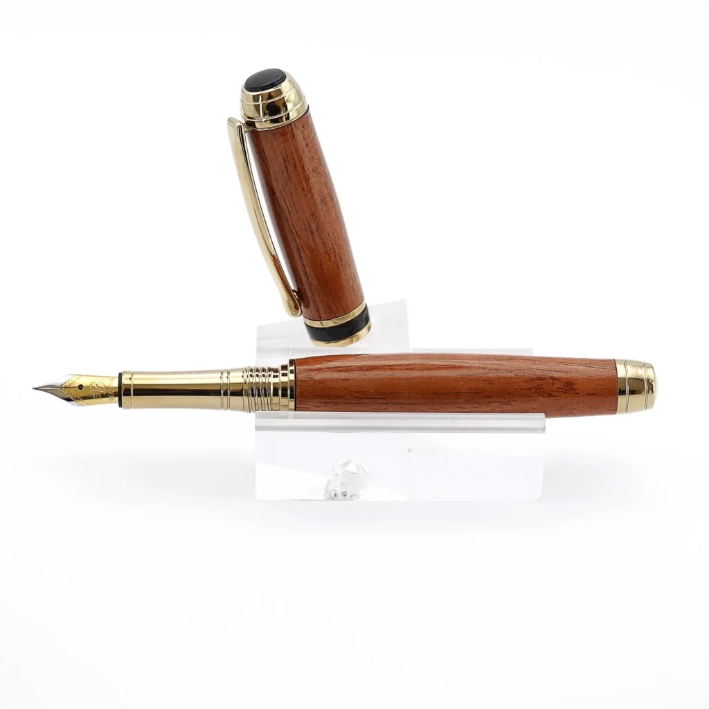 Mahogany Luxury Fountain Pen with Titanium Gold and Black Chrome Fittings (589)