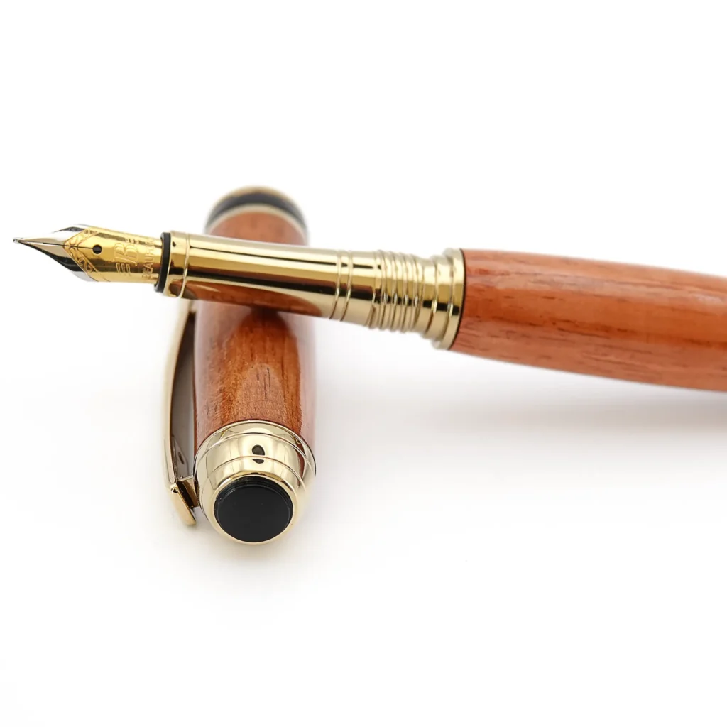 Mahogany Luxury Fountain Pen with Titanium Gold and Black Chrome Fittings (589)