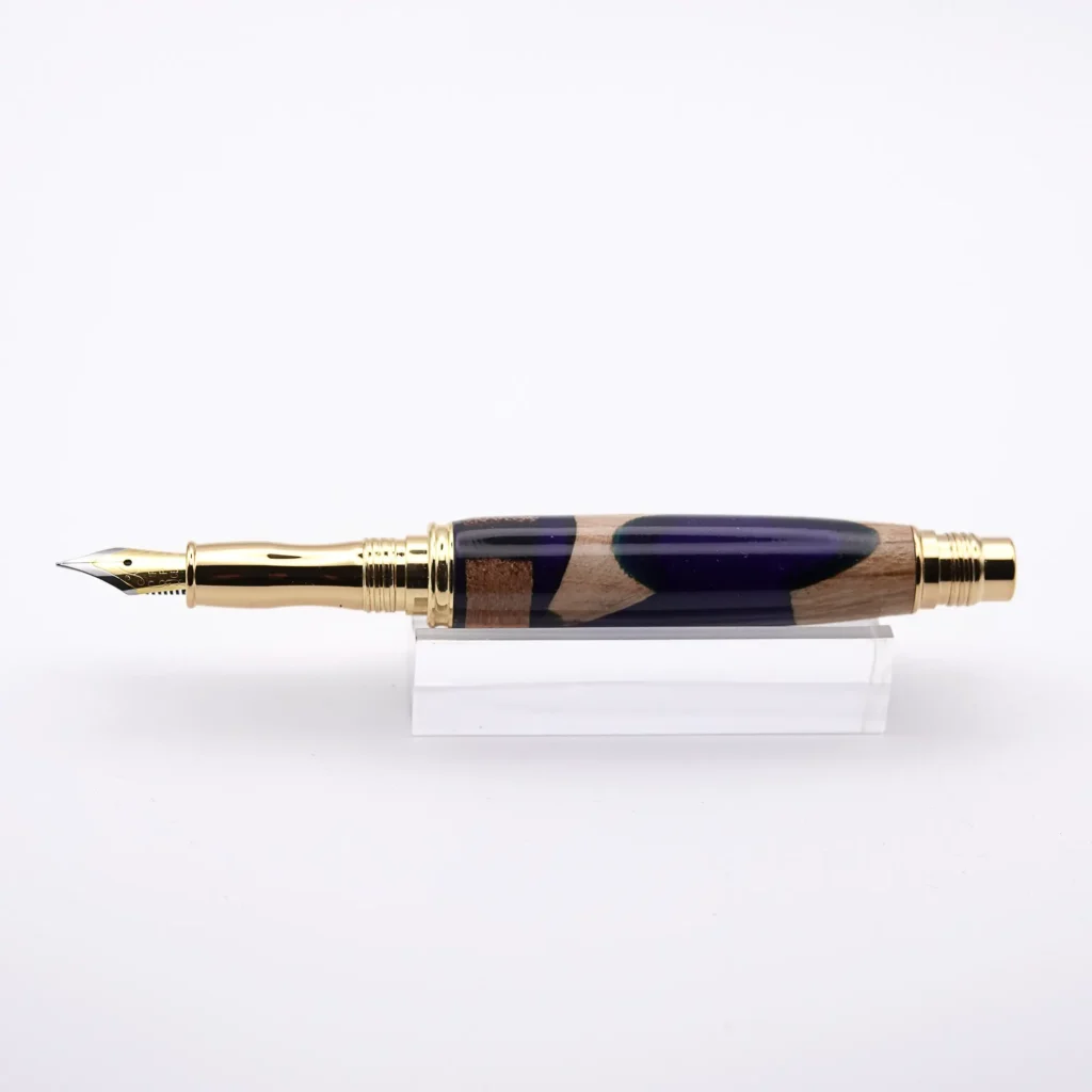 Blue Scrap Wood Fountain Pen with Gold Plated Fittings (967)