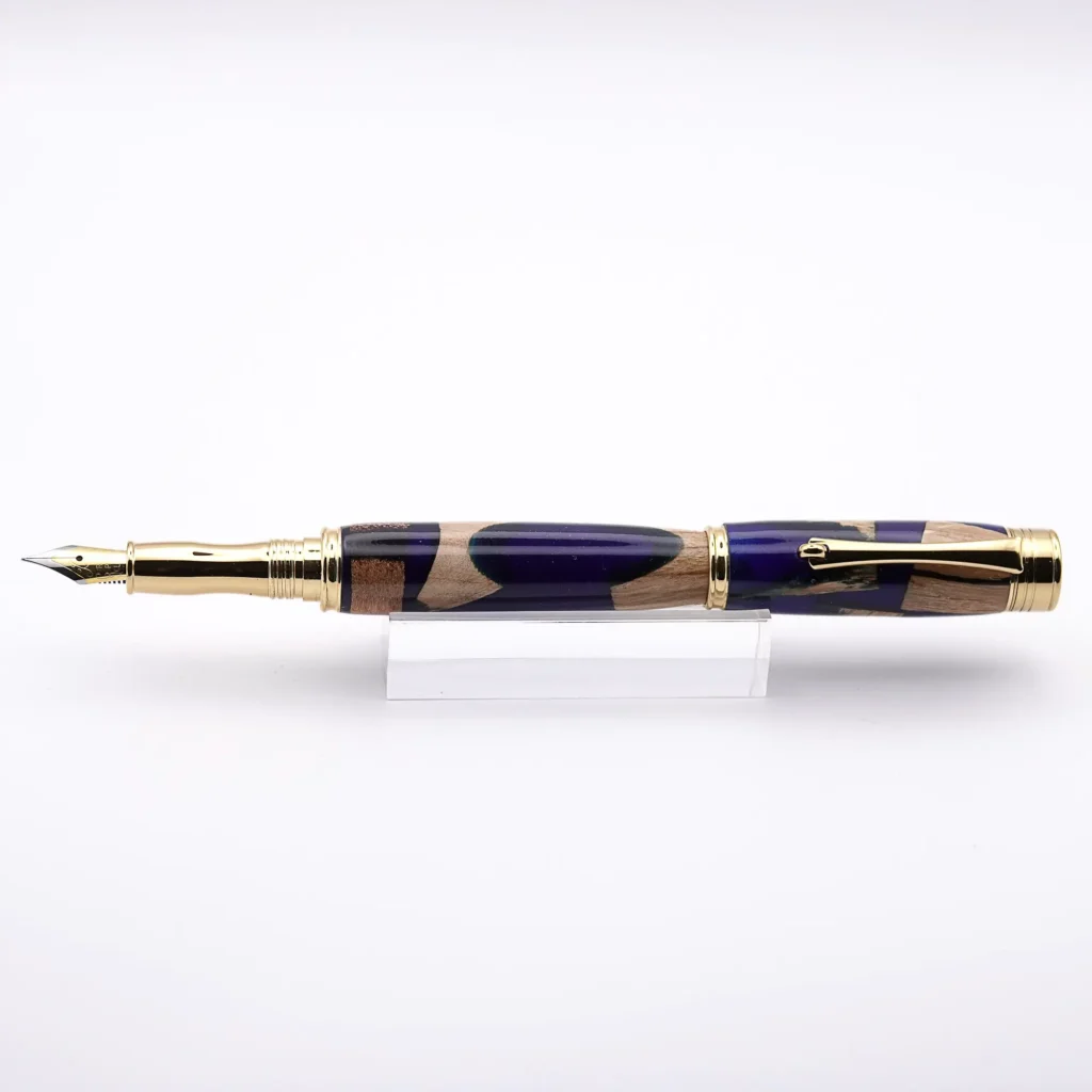 Blue Scrap Wood Fountain Pen with Gold Plated Fittings (967)