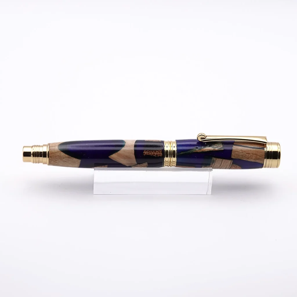 Blue Scrap Wood Fountain Pen with Gold Plated Fittings (967)
