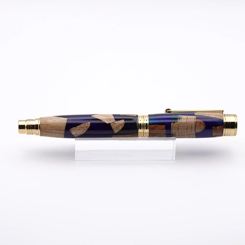 Blue Scrap Wood Fountain Pen with Gold Plated Fittings (967)