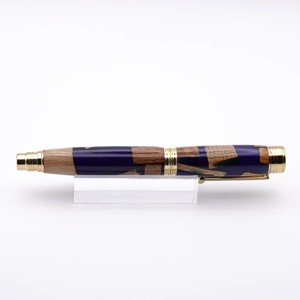 Blue Scrap Wood Fountain Pen with Gold Plated Fittings (967)