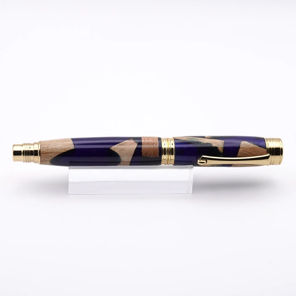 Blue Scrap Wood Fountain Pen with Gold Plated Fittings (967)