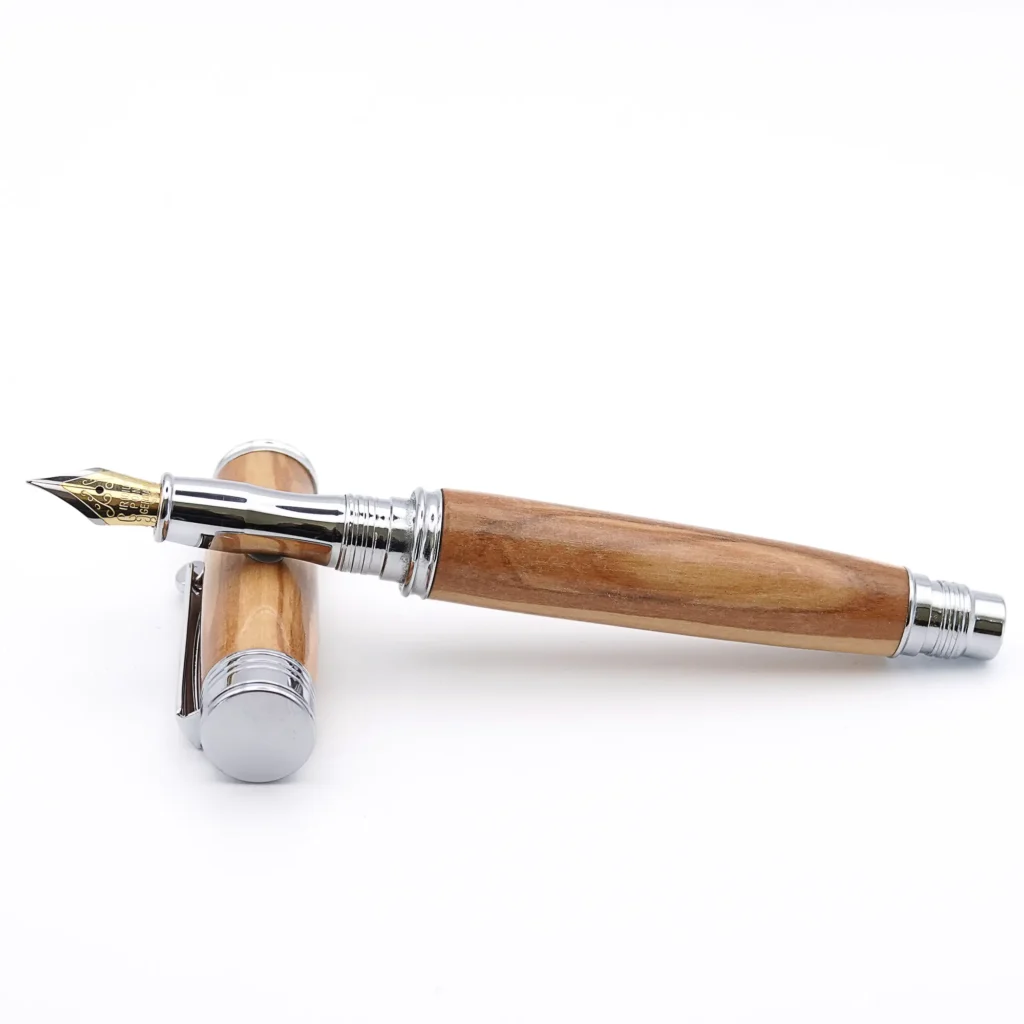 Mediterranean Olive Wood Fountain Pen with Chrome Plated Fittings (748)
