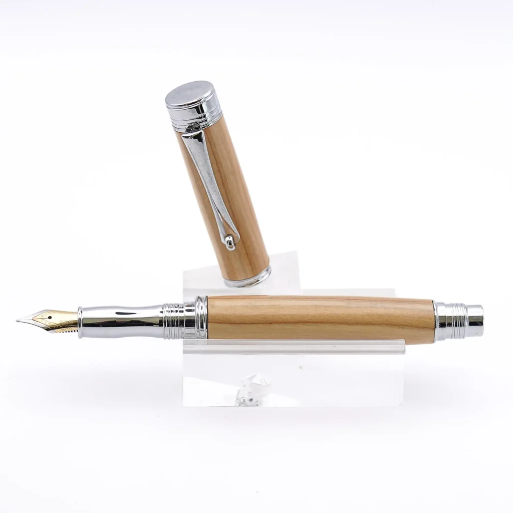 Mediterranean Olive Wood Fountain Pen with Chrome Plated Fittings (856)