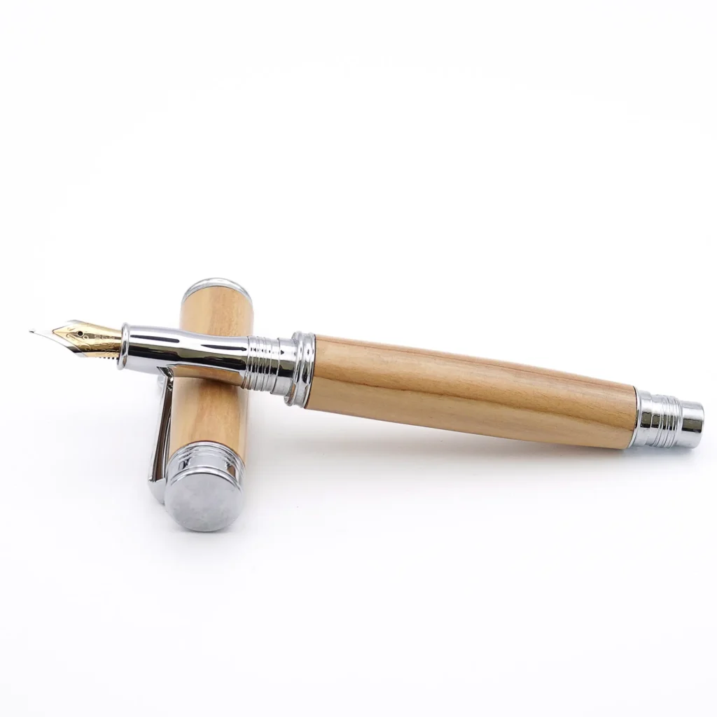 Mediterranean Olive Wood Fountain Pen with Chrome Plated Fittings (856)