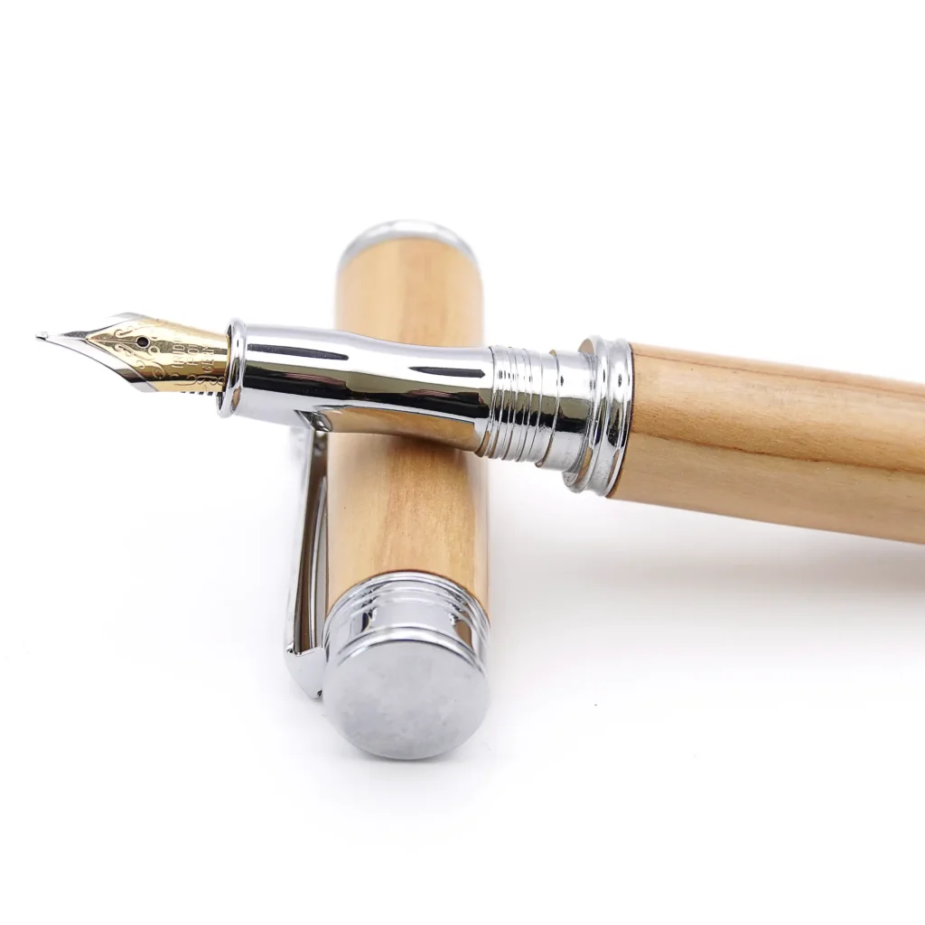 Mediterranean Olive Wood Fountain Pen with Chrome Plated Fittings (856)