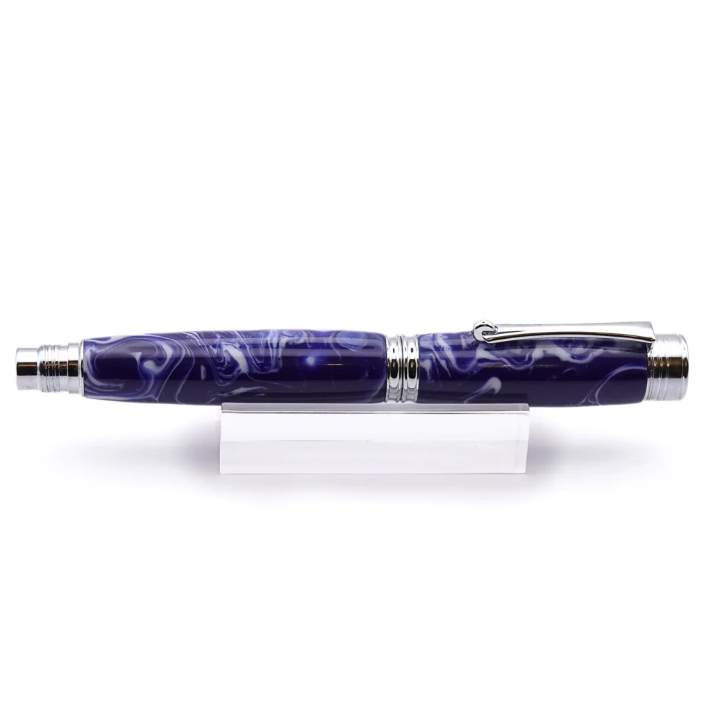 Blue and White Fountain Pen with Chrome Plated Fittings (923)